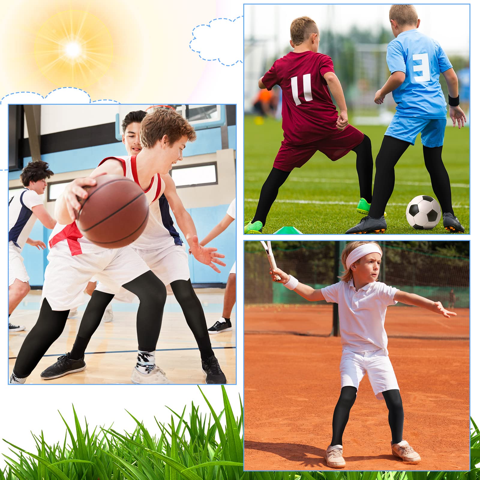 **Boys' Compression Leggings 2 Pack - Athletic Tights for Basketball, Running & Training - Moisture-Wicking Sport Pants for Active Kids (Great for Gym, Sports & Everyday Wear)**