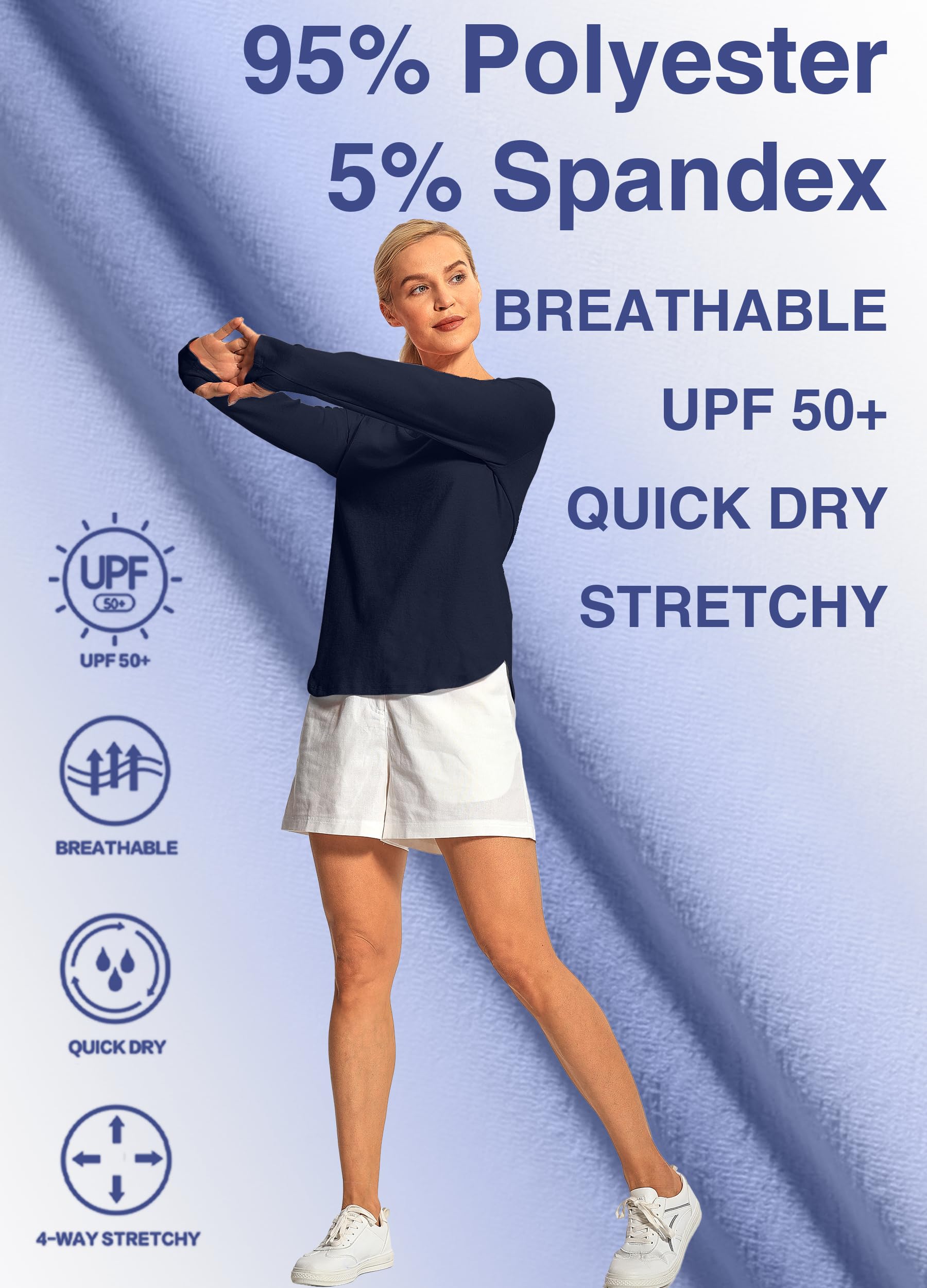 Hiverlay Women's Long Sleeve Workout Shirts - V Neck Athletic Tops with Thumbholes for Running, Yoga & Gym | Moisture Wicking Loose Fit Activewear for Training & Outdoor Sports