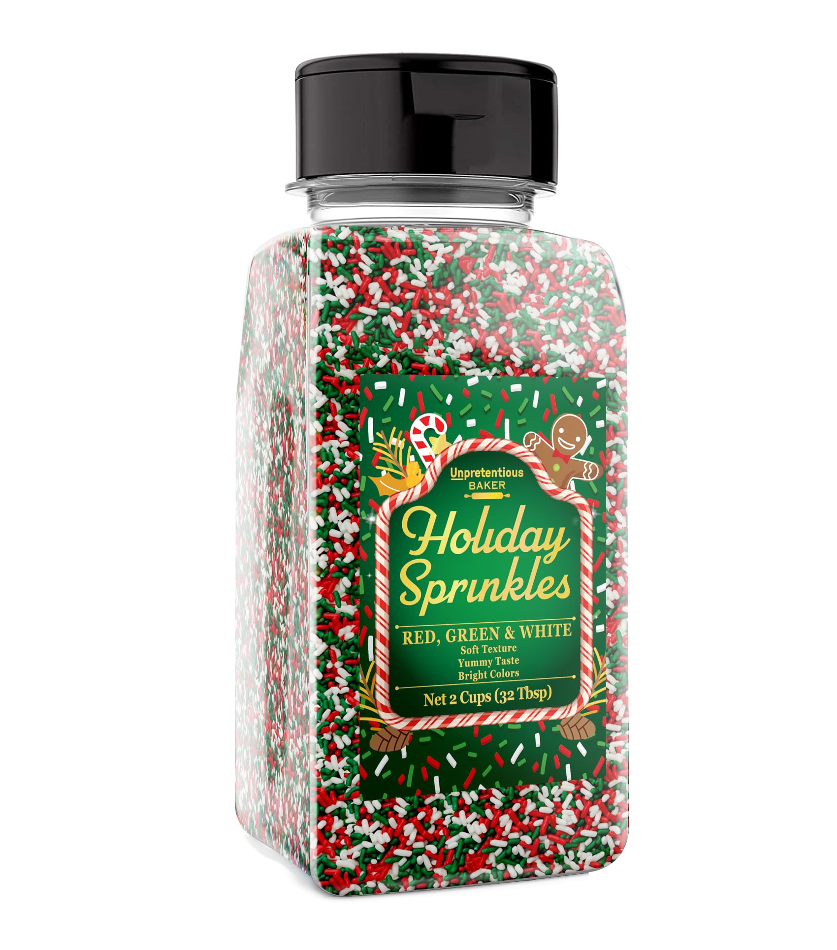 Festive Holiday Sprinkles for Christmas Baking - 12oz Multi-Use Shaker Bottle with Assorted Colors | Perfect for Cupcake Decorating, Cookie Topping & Holiday Dessert Presentation