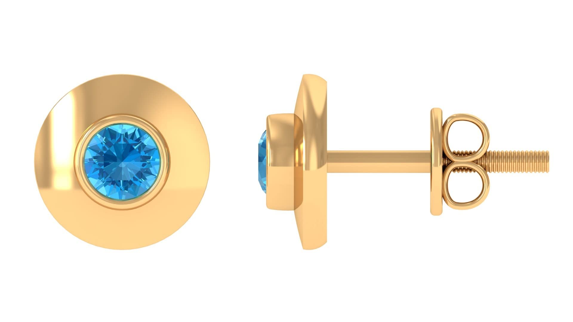 1/4 CT Swiss Blue Topaz Solitaire Stud Earrings for Women - 14K Solid Gold Bezel Set December Birthstone Jewelry - Perfect for Gifts, Anniversaries & Everyday Elegance