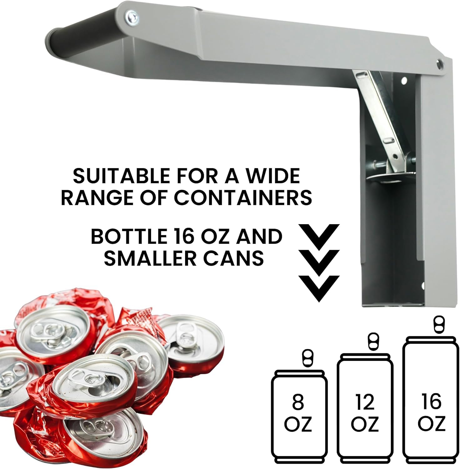 Heavy Duty Wall Mounted Can Crusher for Recycling - Aluminum, Soda, Beer & Plastic Bottles | Grey & Silver Compactor Smasher for Home, Garage & Bar Use