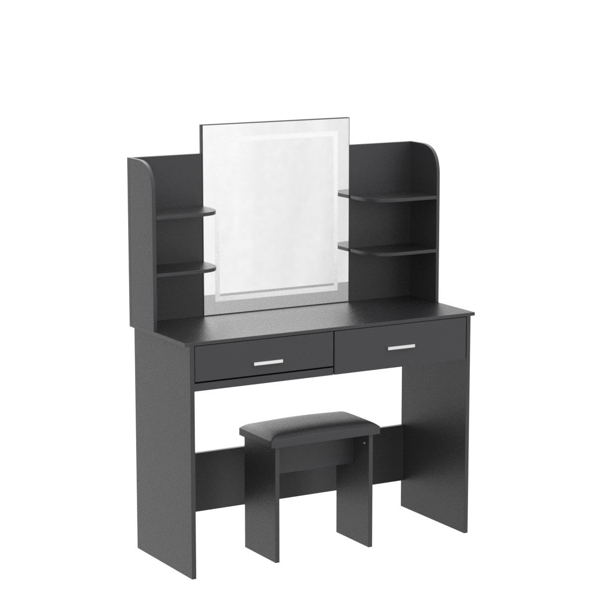 VIVOHOME Black Makeup Vanity Table Set with 3-Color Dimmable LED Mirror, 6 Storage Shelves & 2 Drawers, Includes Cushioned Stool - Perfect for Bedroom, Dressing Room & Beauty Salon Organization