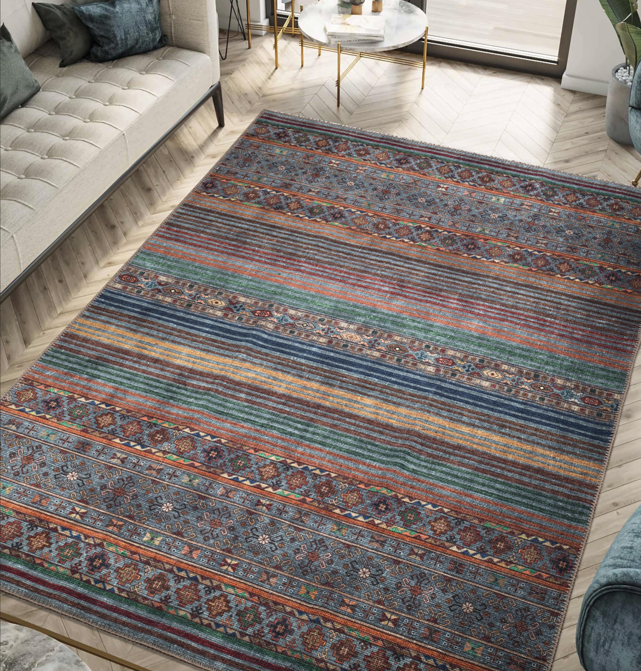 Keen Home Design 5x7 Vintage Area Rug - Machine Washable, Non-Slip Backing, Low Pile & Durable - Perfect for Living Room, Dining Room, Bedroom - Easy Clean & Pet Friendly - (5' x 7') - Ideal for Home Decor & Cozy Spaces