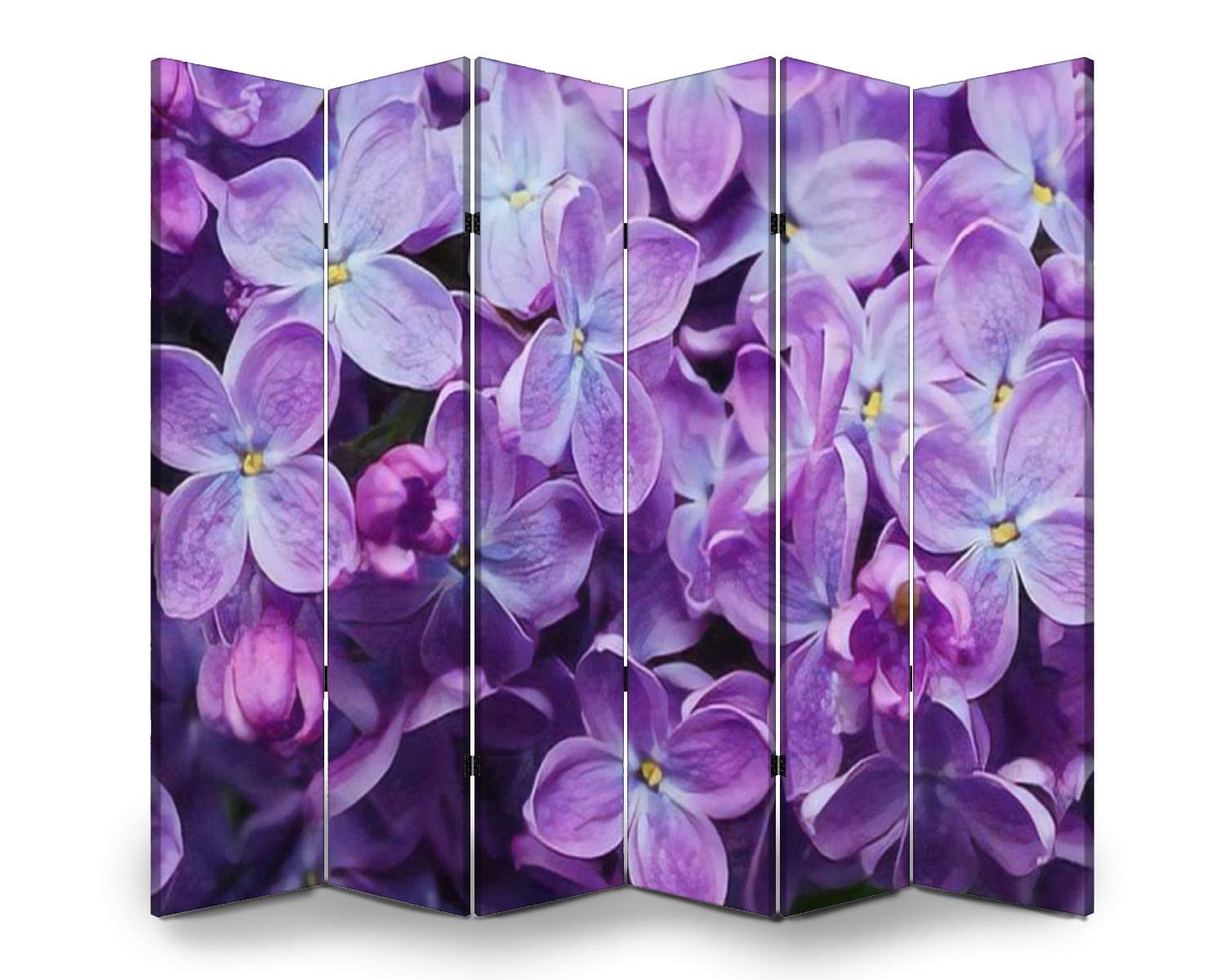 6-Panel Folding Room Divider Screen - Spring Lilac Violet Floral Abstract Print Privacy Partition for Indoor/Outdoor Use | Freestanding Protective Wall Separator for Home, Office, and Garden Decor