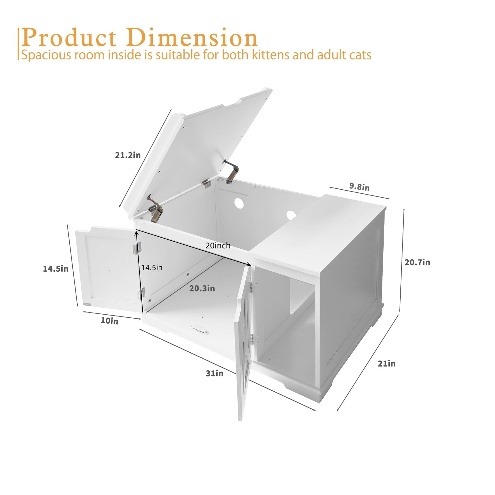 Flip Top Covered Cat Litter Box Enclosure - Hidden Wooden Furniture Style Cat Washroom Cabinet for Medium & Large Cats - White | Perfect for Home, Apartment & Pet-Friendly Spaces