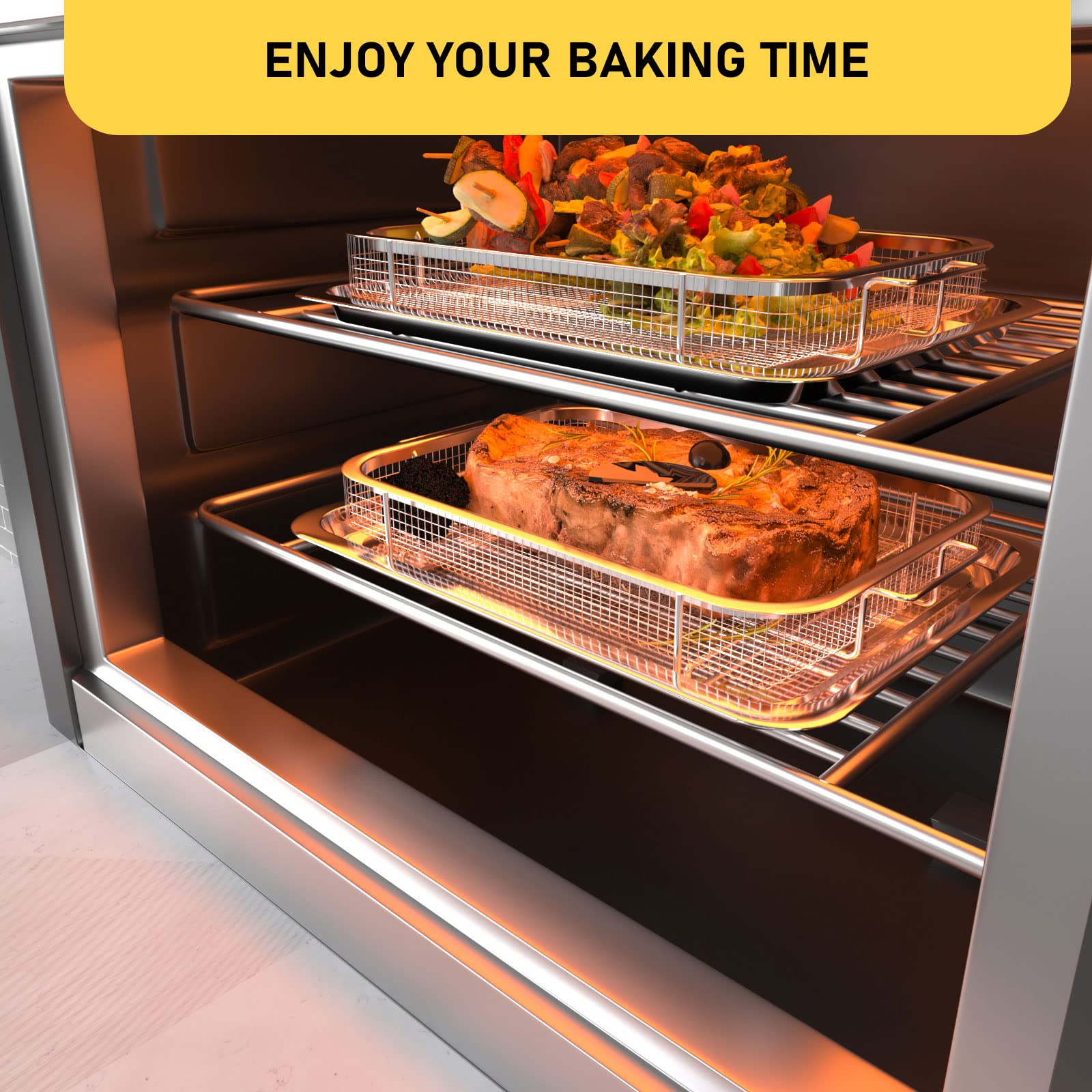 Stainless Steel Air Fryer Basket & Crisper Tray Set for Oven - 15.5