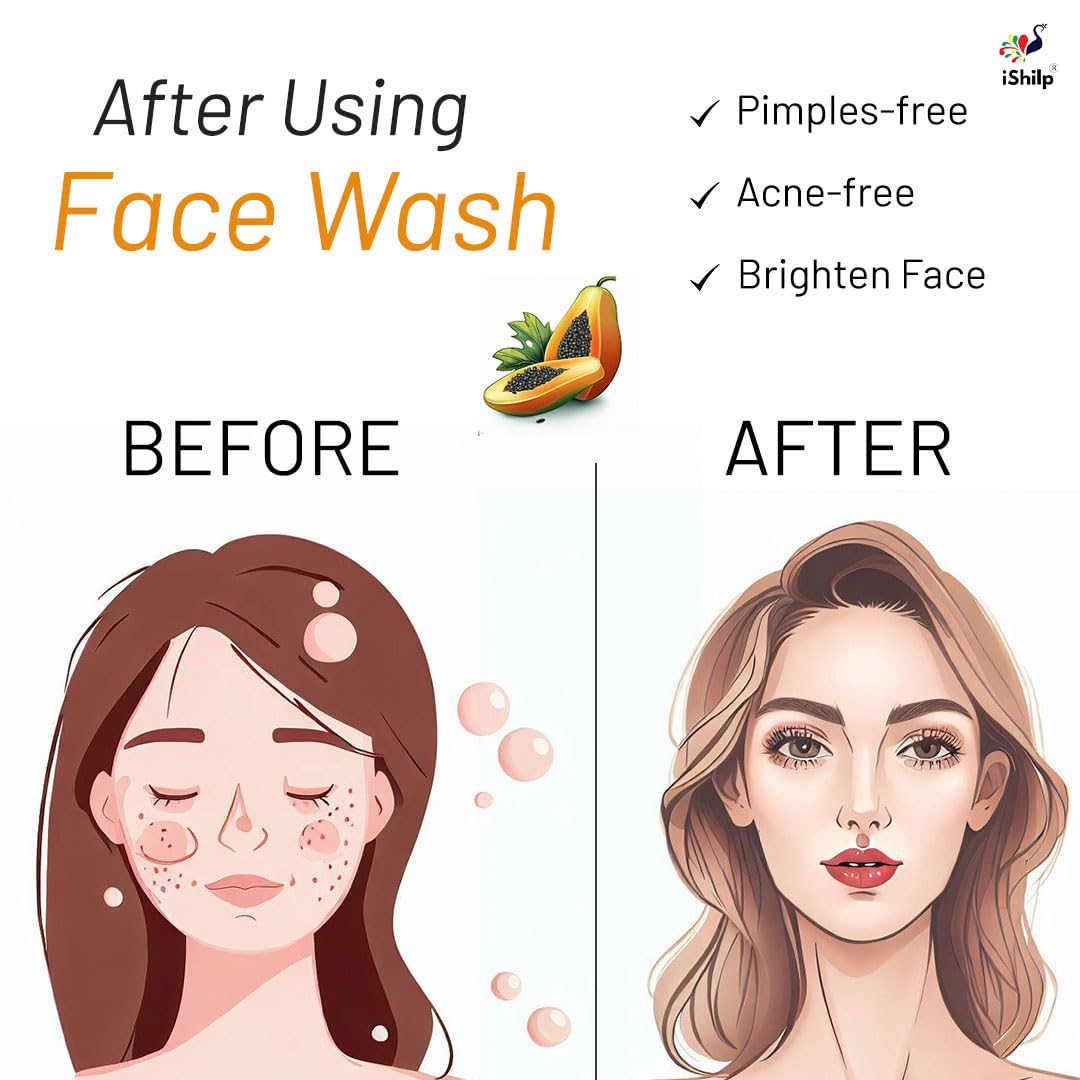 iShilp Vitamin C Papaya Face Wash for Glowing Skin - 100ml All Natural Cleanser for Women & Men | Brightening, Hydrating & Gentle Daily Use for Face & Neck Care