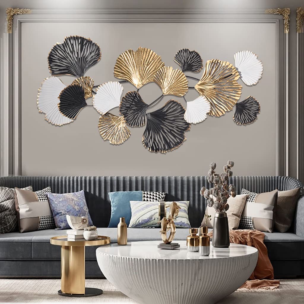 OMKUOSYA 3D Gold Ginkgo Leaf Wall Art - Handcrafted Metal Wall Sculpture Decor for Living Room, Hotel, Garden - Elegant Wall Mounted Ornament for Home & Office Background Decor | Perfect for Boho, Modern & Rustic Interiors