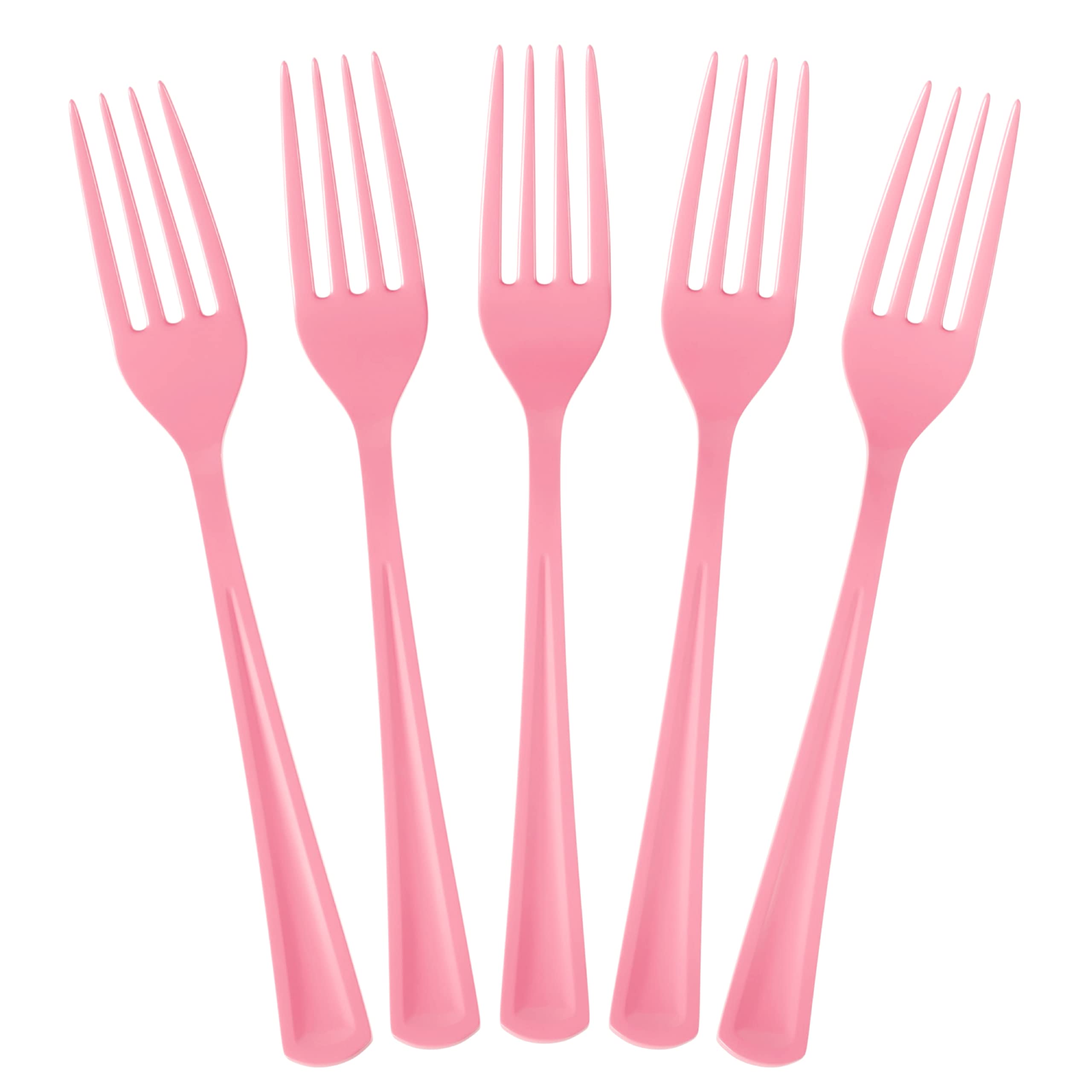 100-Pack Heavy Duty Pink Plastic Forks - Disposable Cutlery Set for Parties, Picnics, BBQs & Events - Durable Flatware for Outdoor Dining, Catering & Home Use