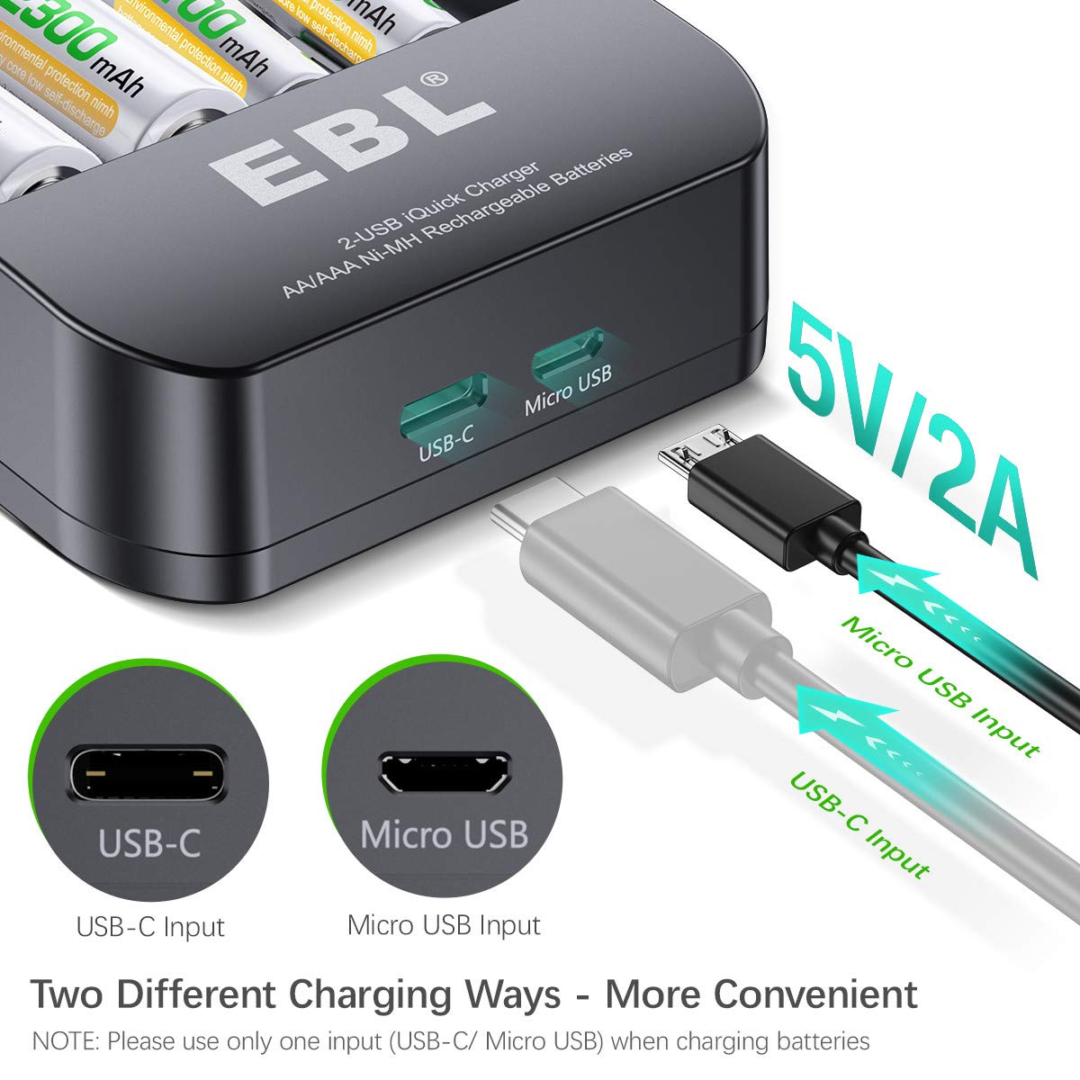 EBL C6201 4 Bay Smart NiMH AA AAA Battery Charger with LCD Display - Fast Charging for Rechargeable Batteries - Perfect for Cameras, Toys, Flashlights, and Electronic Devices