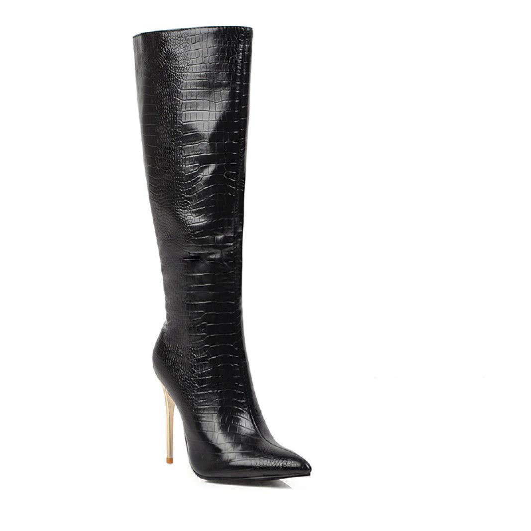 JOYBI Women's Sexy Pointed Toe Knee High Boots - Snake Print PU Leather Zipper Party Boots for Winter, Prom & Night Out | Fashionable Slip-On Heeled Booties for Women