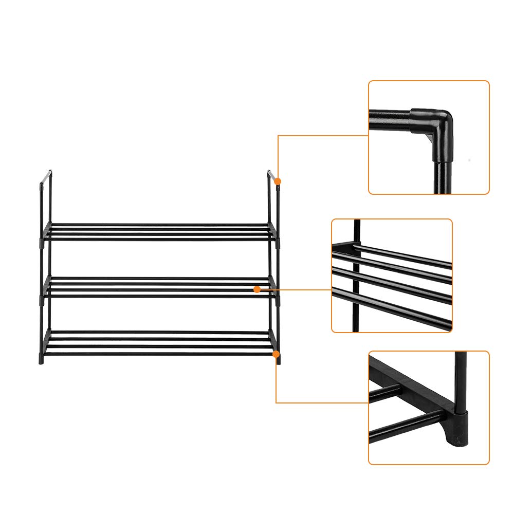 3-Tier Black Shoe Rack Storage Shelf Organizer for Entryway, Hallway, Closet & Bedroom - Space Saving Shoe Tower for Sneakers, Boots & Sandals - Perfect for Small Apartments & Home Organization