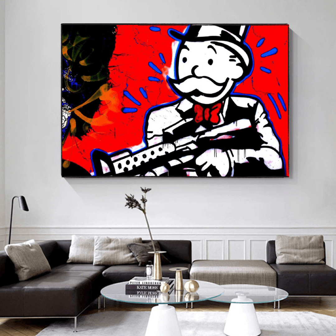 Alec Monopoly Money Man Gangster Scarface Canvas Wall Art - Pop Culture Home Decor for Living Room, Office & Man Cave
