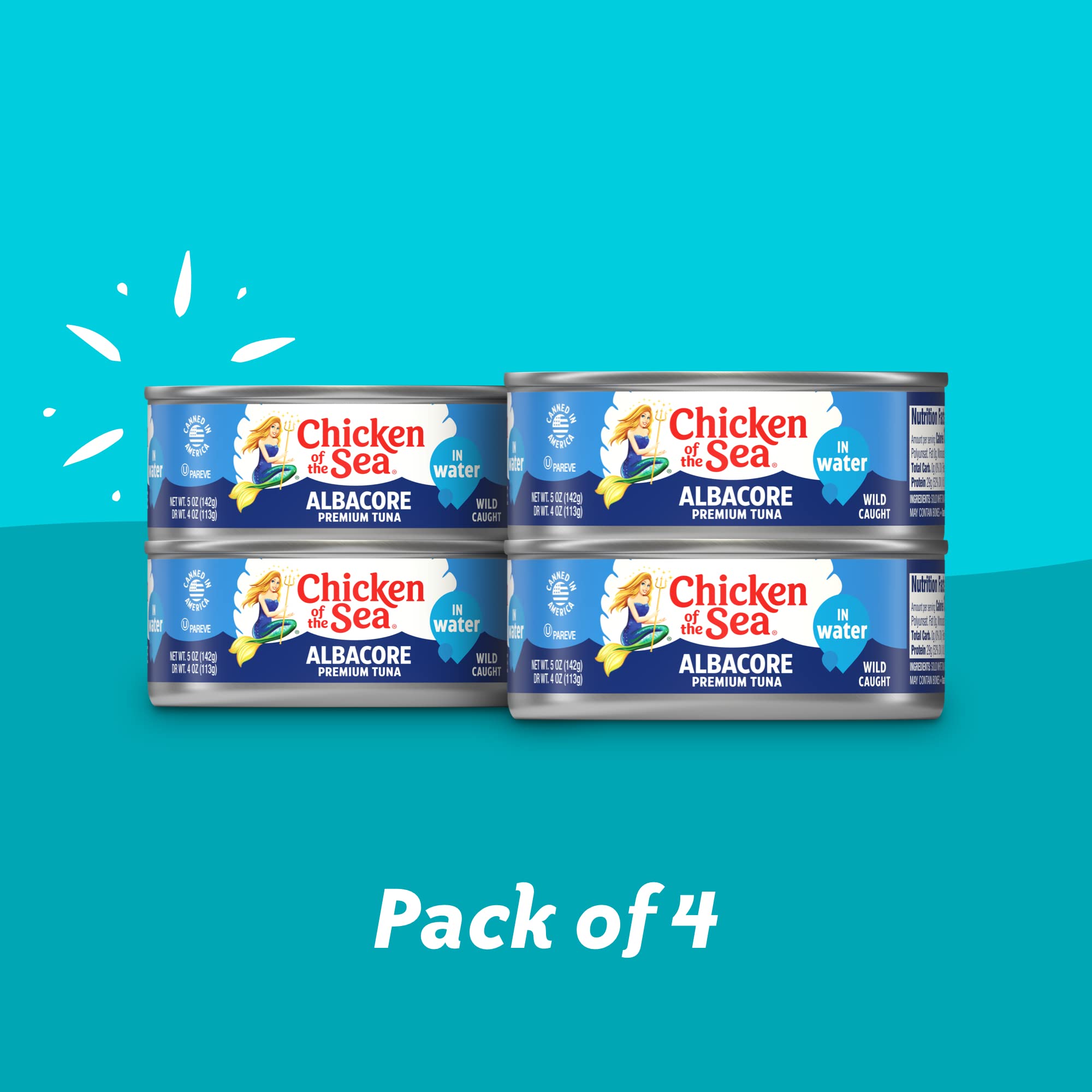 Premium Wild Caught Albacore Tuna in Water - 5 oz Can (Pack of 4) | High Protein, Low Mercury | Perfect for Salads, Sandwiches & Keto Meals