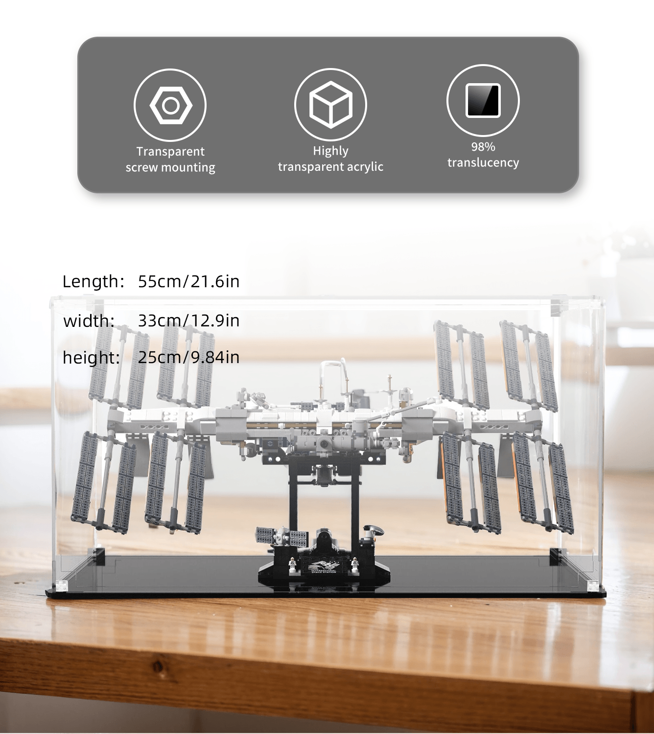 Lego International Space Station 21321 Display Case - Clear Acrylic Protection for Lego NASA Space Model - Perfect for Home Office Decor & Collector's Showcase
