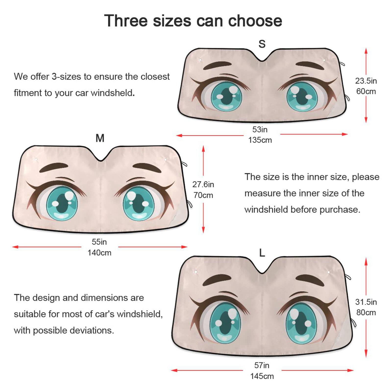 Boccsty Anime Eyes Car Windshield Sun Shade for SUV, Truck & Auto - Japanese Style Cartoon Window Shade Protector for Women, Men & Baby - Perfect for Summer Parking & UV Protection