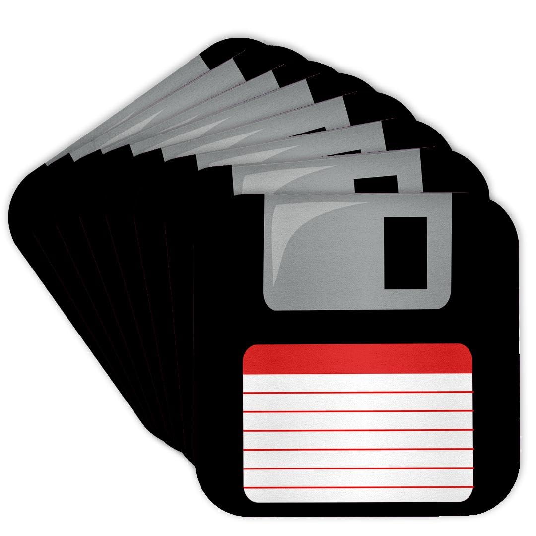 3D Rose Retro 90s Computer Floppy Disk Coasters Set of 8 - Black with Red Label - 90s Nostalgic Tech Design - Perfect for Home, Office & Gaming Setup