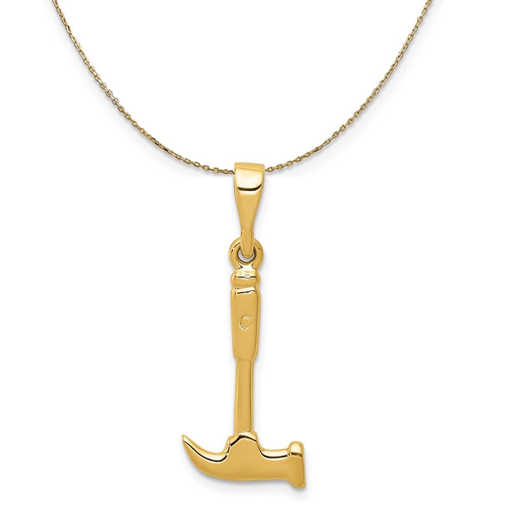 14K Yellow Gold Hammer Pendant Necklace for Women - Elegant Black Bow Design, Dainty & Minimalist Jewelry Gift for Her - Perfect for Date Nights, Parties & Special Occasions