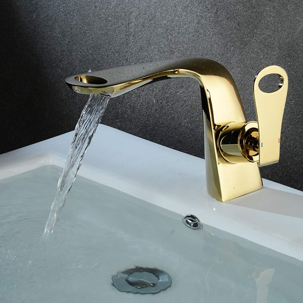 Antique Copper Waterfall Faucet - Hot & Cold Water Basin Faucet with Multi-Color Options (Gold) - Perfect for Vintage Bathroom & Farmhouse Sink Decor