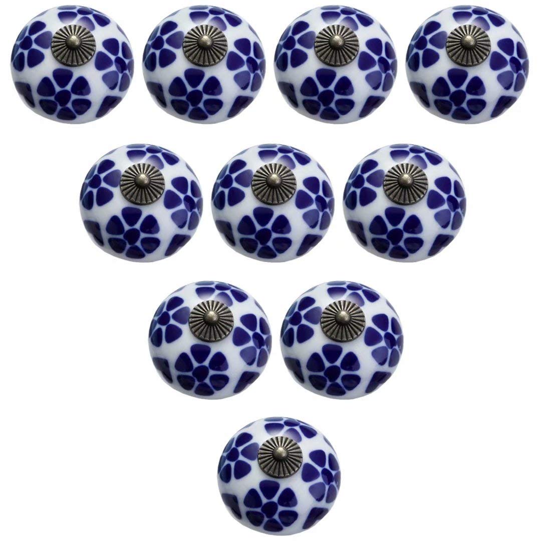Vintage Ceramic Cabinet Knobs - Set of 10, Round Kitchen Drawer Pulls, Creative Wardrobe Door Handles for Furniture (Style G, Color F) | Perfect for DIY Kitchen Cabinets, Dressers & Vintage Home Decor