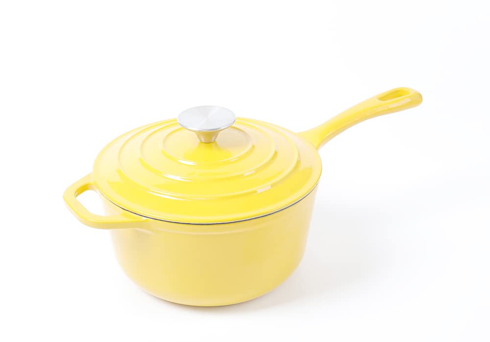 HAWOK 2.65-Quart Enameled Cast Iron Saucepan with Lid - Yellow Dutch Oven for Cooking, Baking & Serving - Perfect for Soups, Stews, Pasta & Casseroles