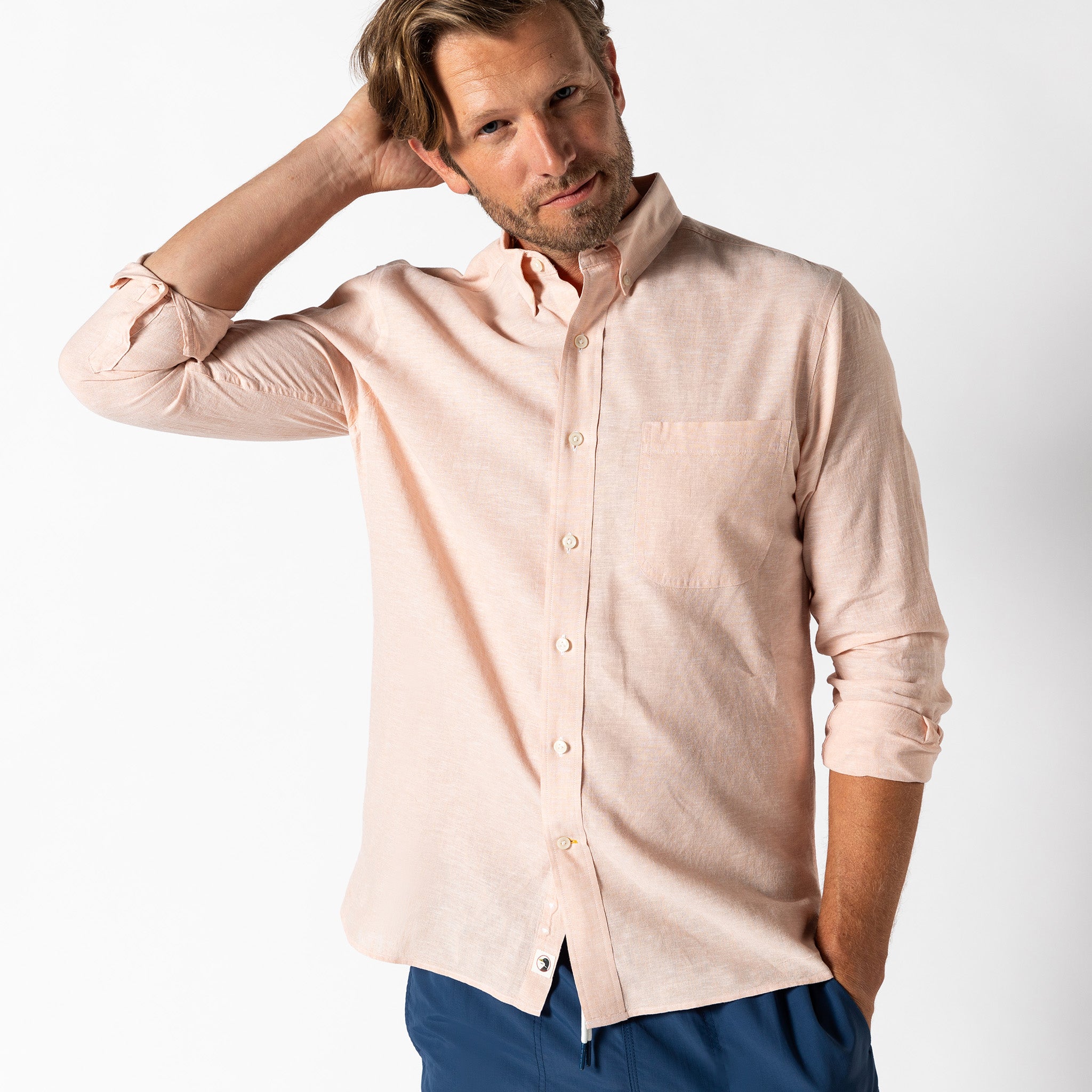 Men's Linen Cotton Oxford Sport Shirt - Classic Wallace Solid Button Down Casual Shirt for Business, Travel & Outdoor Activities