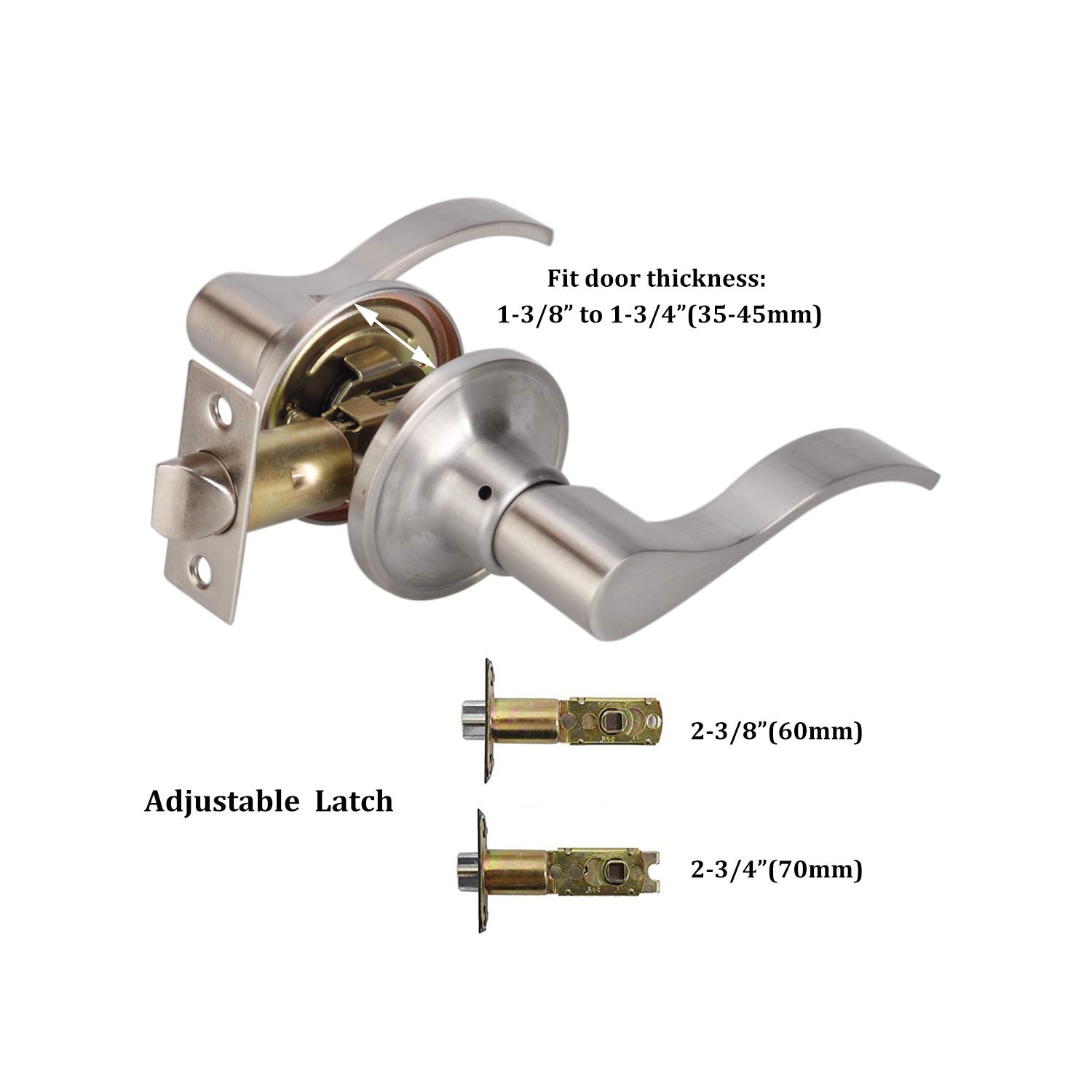 TMC Hall/Closet Lever Handle Lock - Brushed Nickel Finish for Passage Door - TL001-SN-PS-4P - Ideal for Bedrooms, Bathrooms & Interior Doors