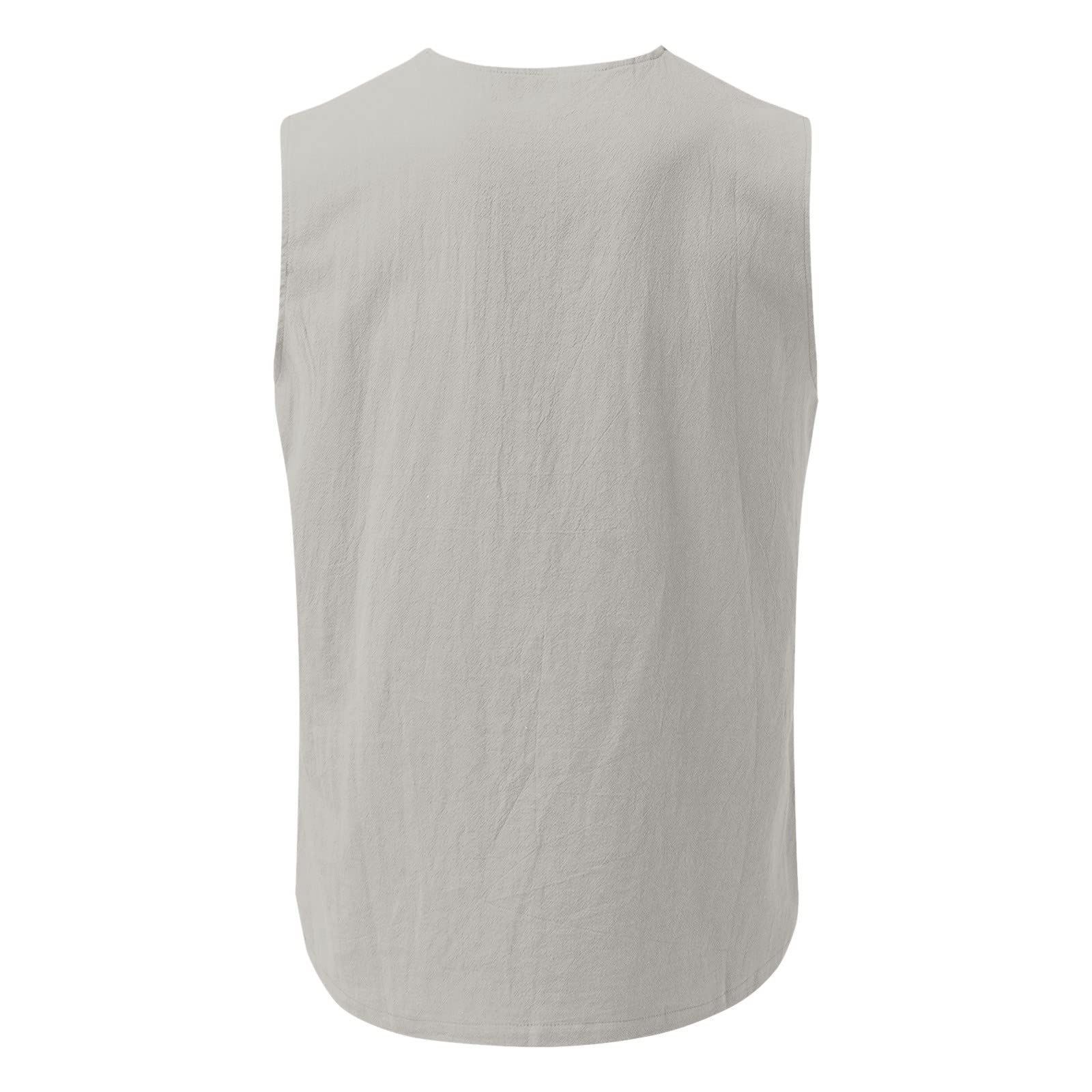 Men's Linen Cotton Sleeveless V-Neck Tank Top - Breathable Summer Casual Tee with Pockets for Beach, Gym & Outdoor Activities