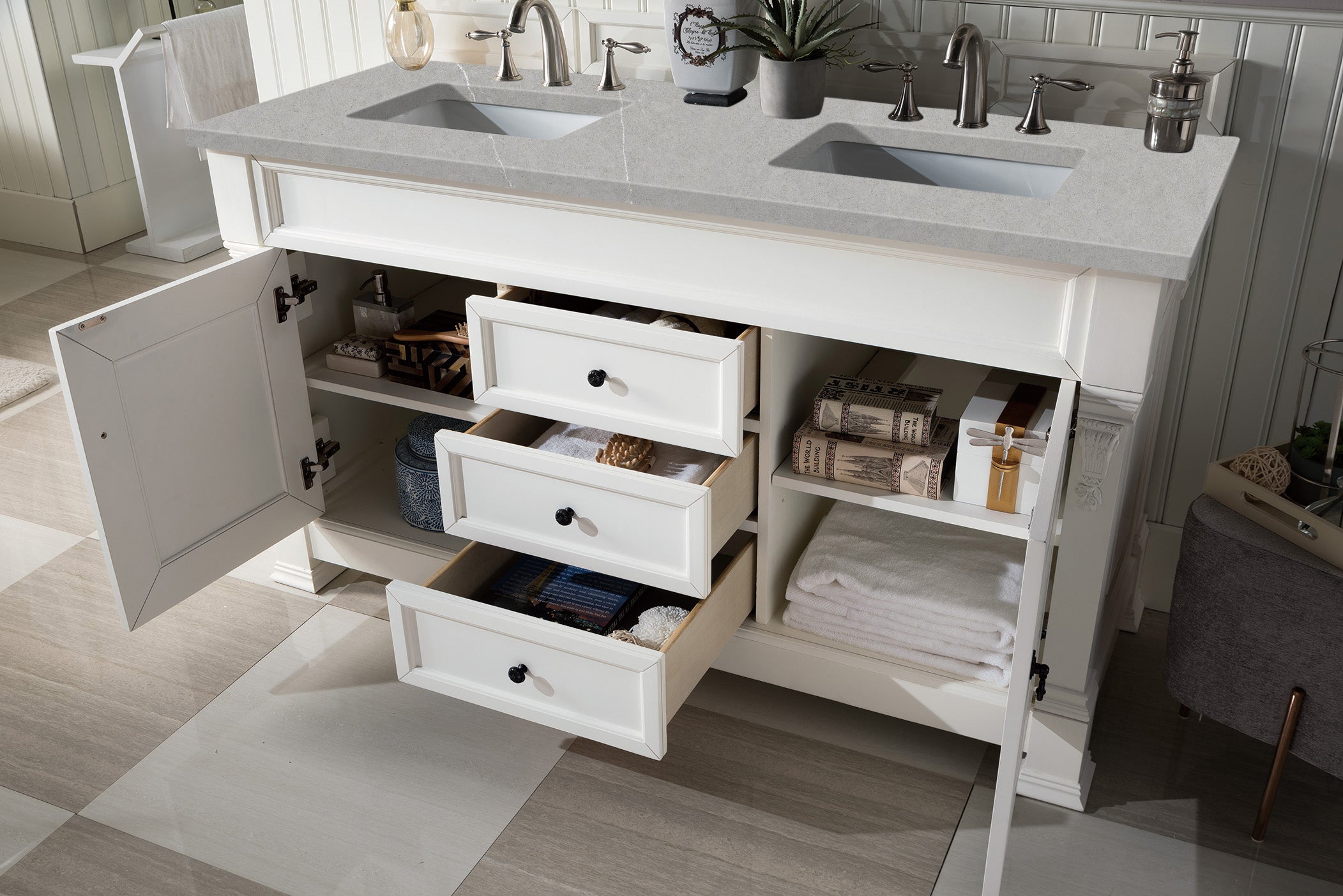 Brookfield 60 Inch Double Vanity with 3CM Eternal Serena Quartz Top in Bright White - Perfect for Modern Bathroom Renovations and Master Bath Suites