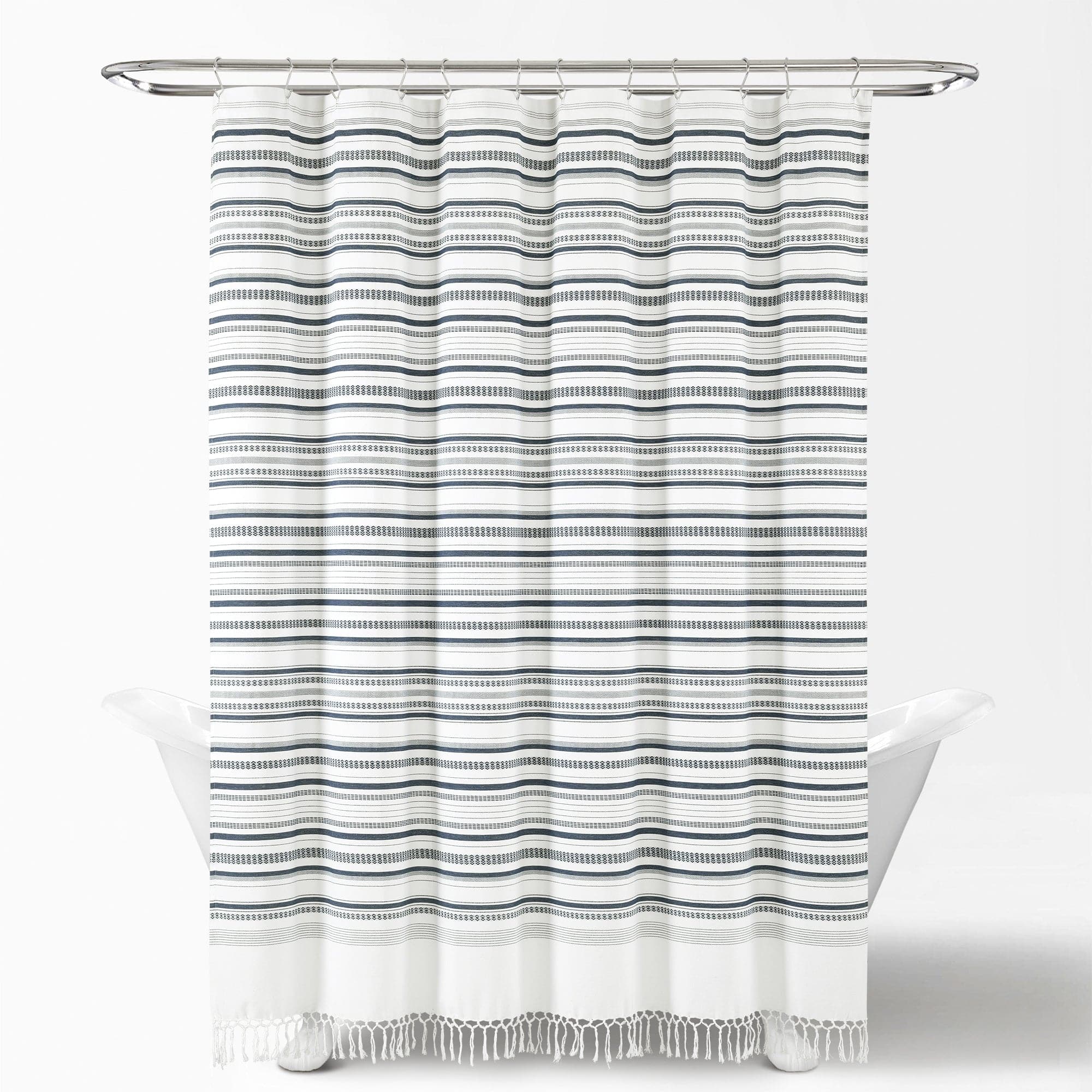 Eco-Friendly Woven Yarn Dyed Recycled Cotton Blend Shower Curtain - Waterproof Bathroom Decor for Modern & Sustainable Homes