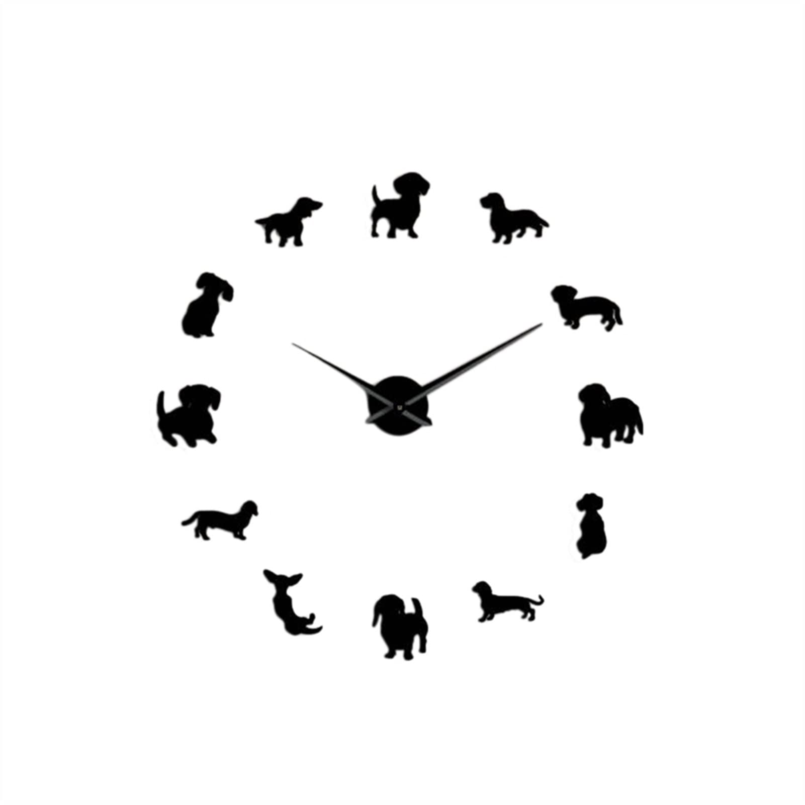 DIY Frameless Giant Wall Clock with Mirror Effect - Large Pet Dog Themed Wall Watch with Numerals for Home, Office & Living Room Decor