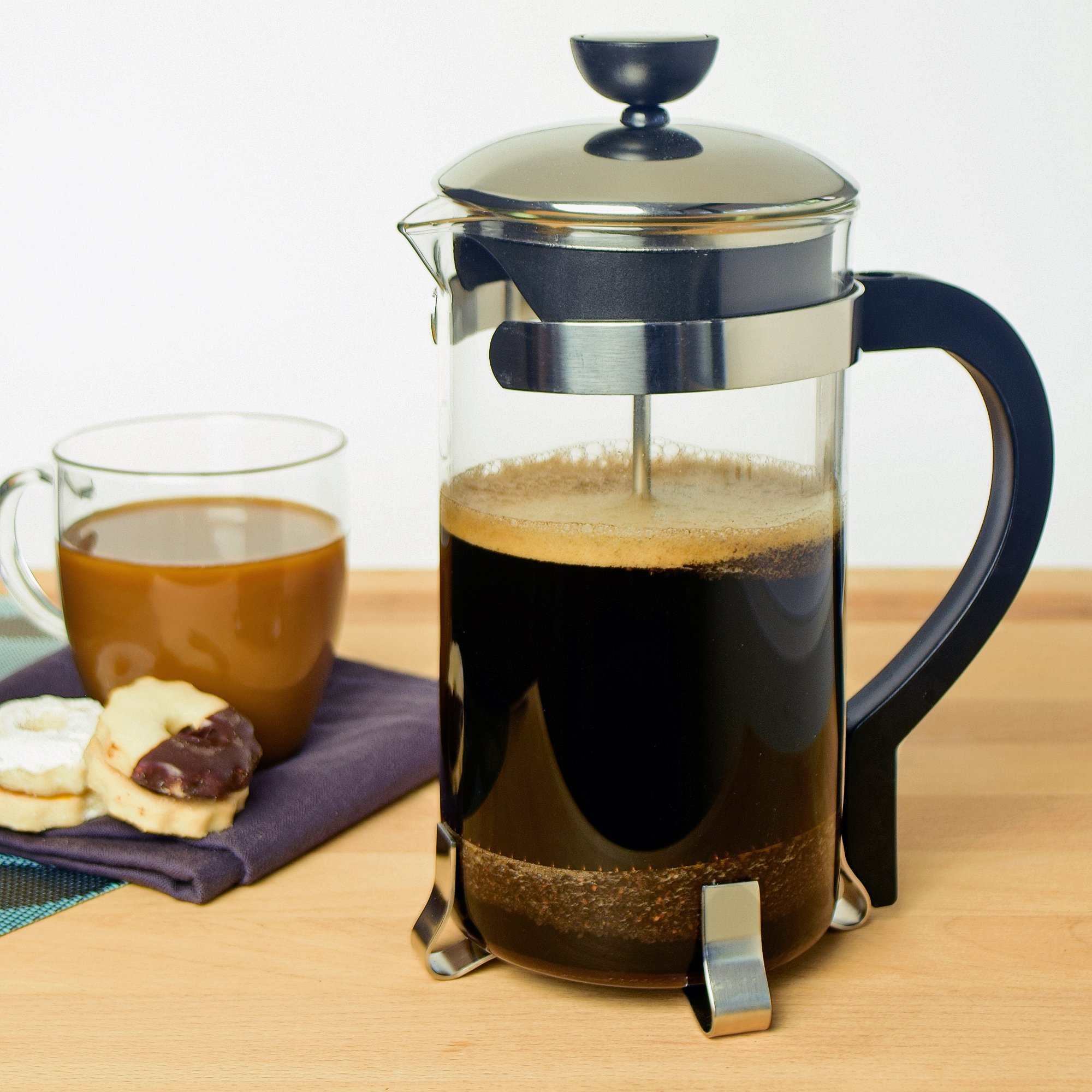 Primula Classic French Press Coffee & Tea Maker - 8 Cup (32 Oz) Glass Carafe with Black & Chrome Accents | Perfect for Home, Office & Camping Brewing