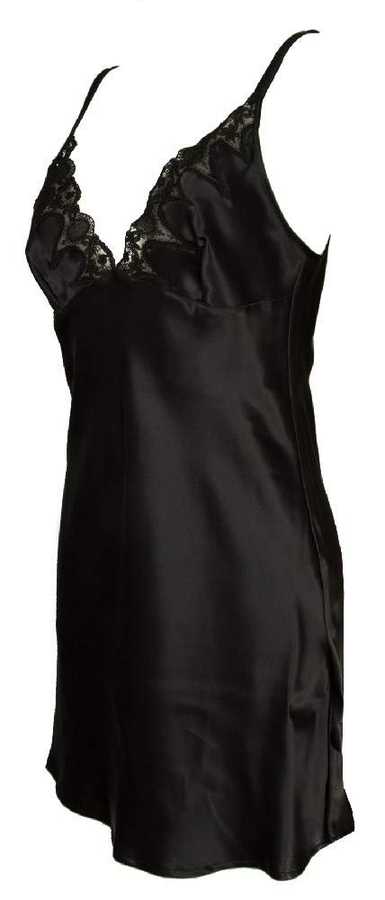 PARAH Women's Lace Trimmed Pure Silk Nightgown & Dressing Gown - Black (Size 44, Style R348) | Luxurious Sleepwear for Bridal, Honeymoon & Special Occasions