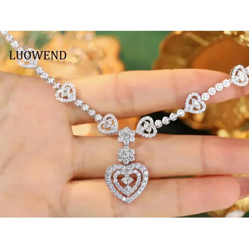 18K White Gold Heart Pendant Necklace with Real Natural Diamonds for Women - Elegant Romantic Jewelry for Parties, Weddings & Special Occasions
