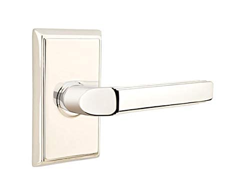 Emtek Passage Set with Rectangular Rosette - Milano Lever (Right Hand, Polished Nickel) for Interior Doors | Modern Door Hardware for Homes & Offices