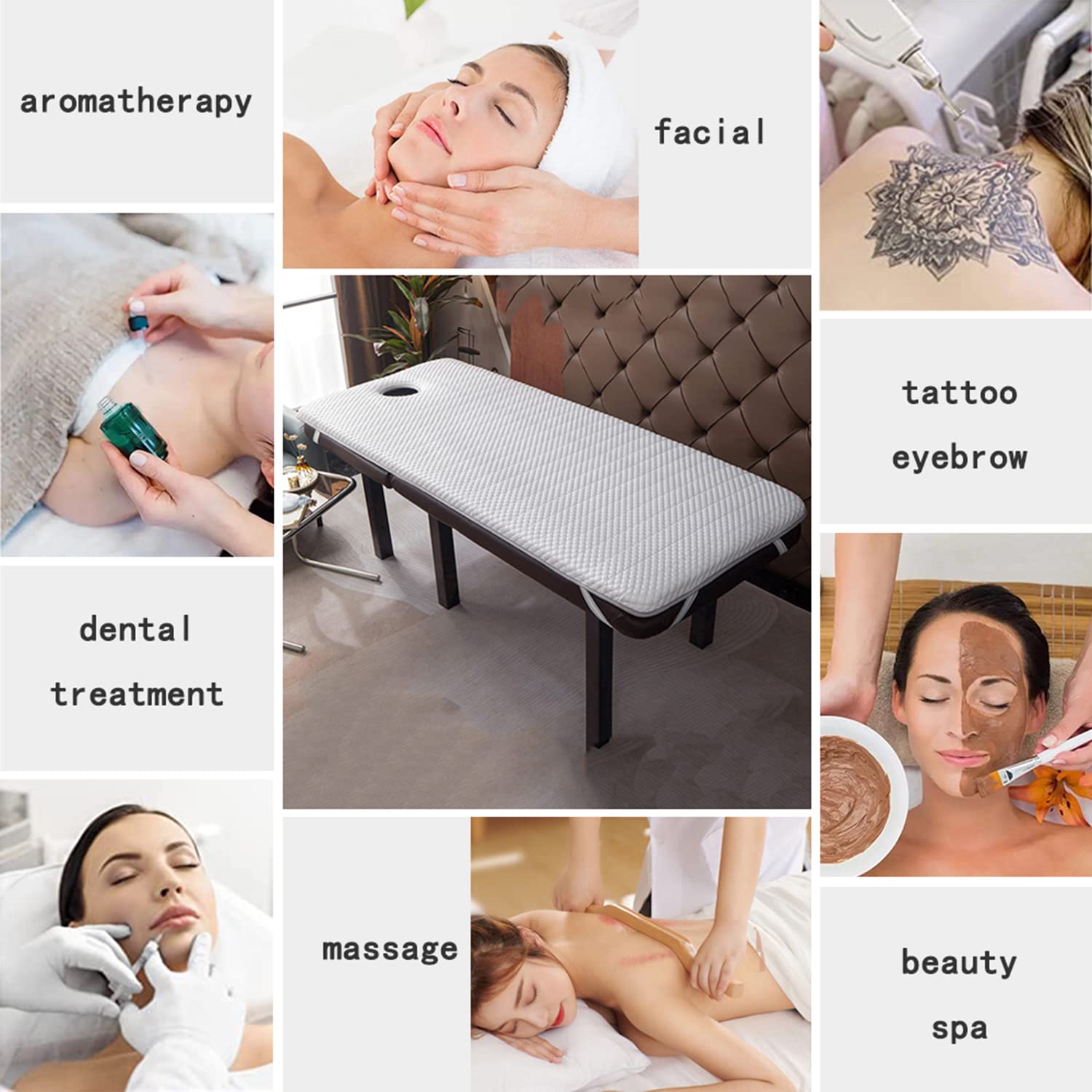 Premium 3cm Thick Memory Foam Lash Bed Topper with Elastic Bands - Trapezoidal Head Massage Table Mattress Protector - Breathable Spa Bed Pad with Ventilation Holes (60x180cm, Gray) - Ideal for Eyelash Extensions, Massage Therapy & Spa Treatments