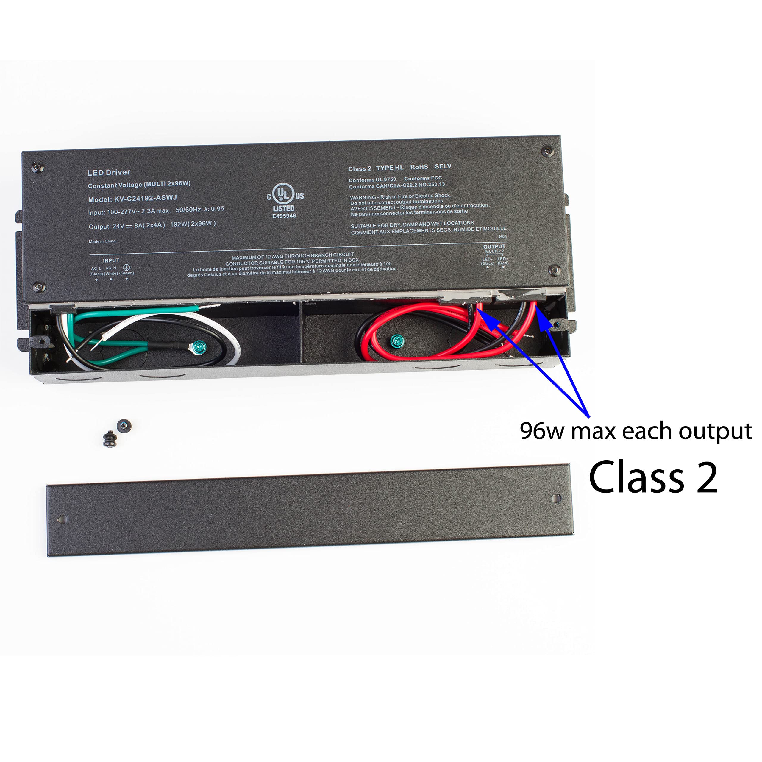 UL Listed 24V 192W LED Power Supply Driver - Class 2 Multi-Channel Output (96W x2) for LED Strip Lights - Perfect for Under Cabinet, Kitchen Lighting, and Tape Module Applications