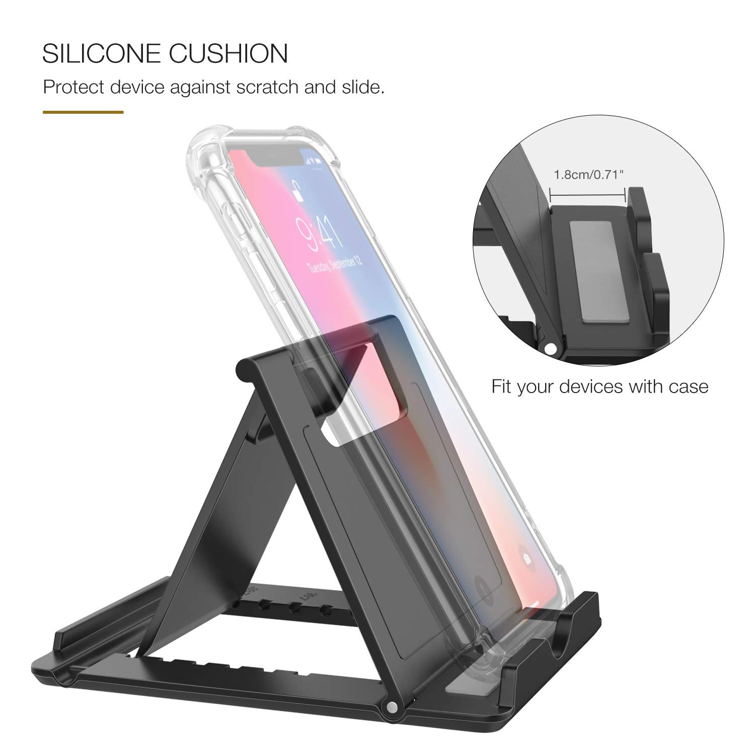 MoKo Foldable Phone & Tablet Stand - Adjustable Desktop Holder Compatible with iPhone 16/15/14/13 Series (Pro/Pro Max/Plus), Steam Deck - Black (Large) - Perfect for Home Office, Video Calls, Gaming & Hands-Free Viewing