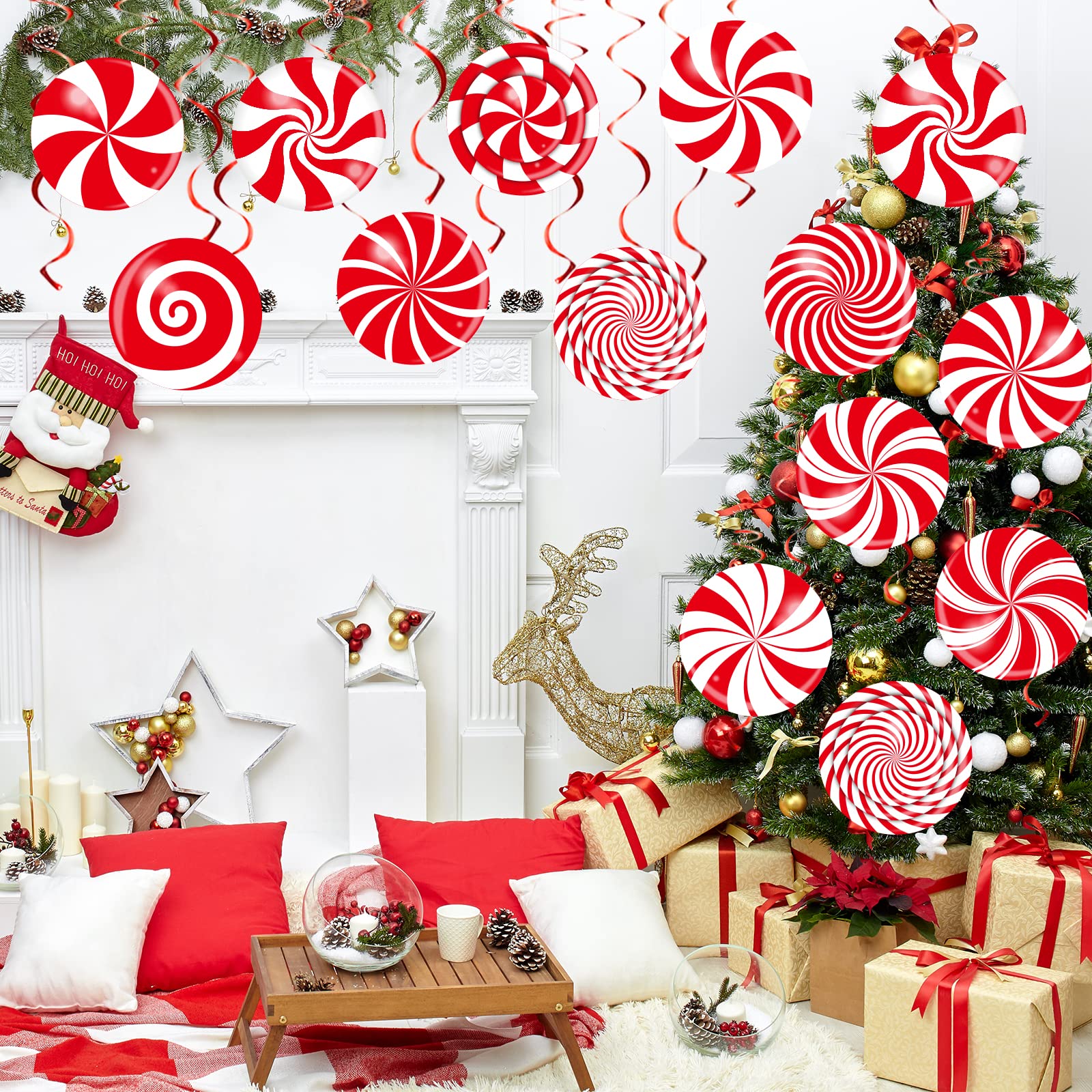 72 PCS Christmas Hanging Swirls Candy Garland Decorations - Red Holiday Candy Cutouts for Xmas Tree, Party, School, Home Decor (Perfect for Christmas Parties, Classroom Activities & Festive Home Decor)