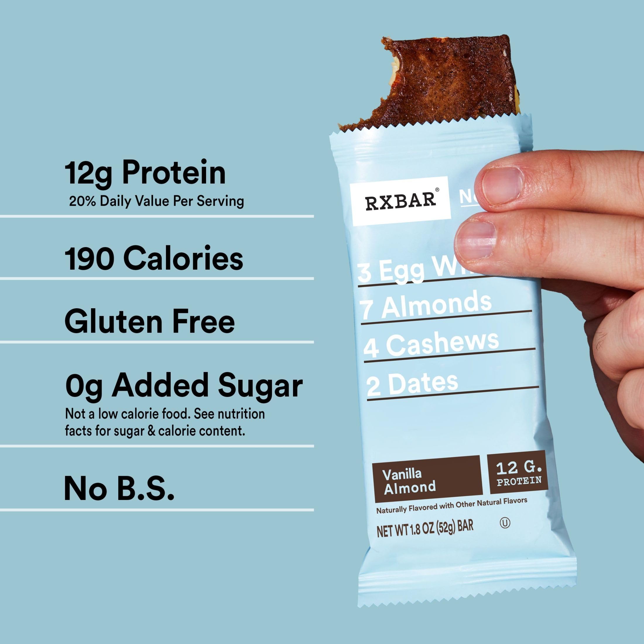 RXBAR Protein Bars - Vanilla Almond Flavor, 12 Pack (22oz) | High Protein Snack Bars for Workout Recovery, Healthy On-the-Go Breakfast & Travel Snacks | Gluten Free, No Added Sugar, Whole Food Ingredients