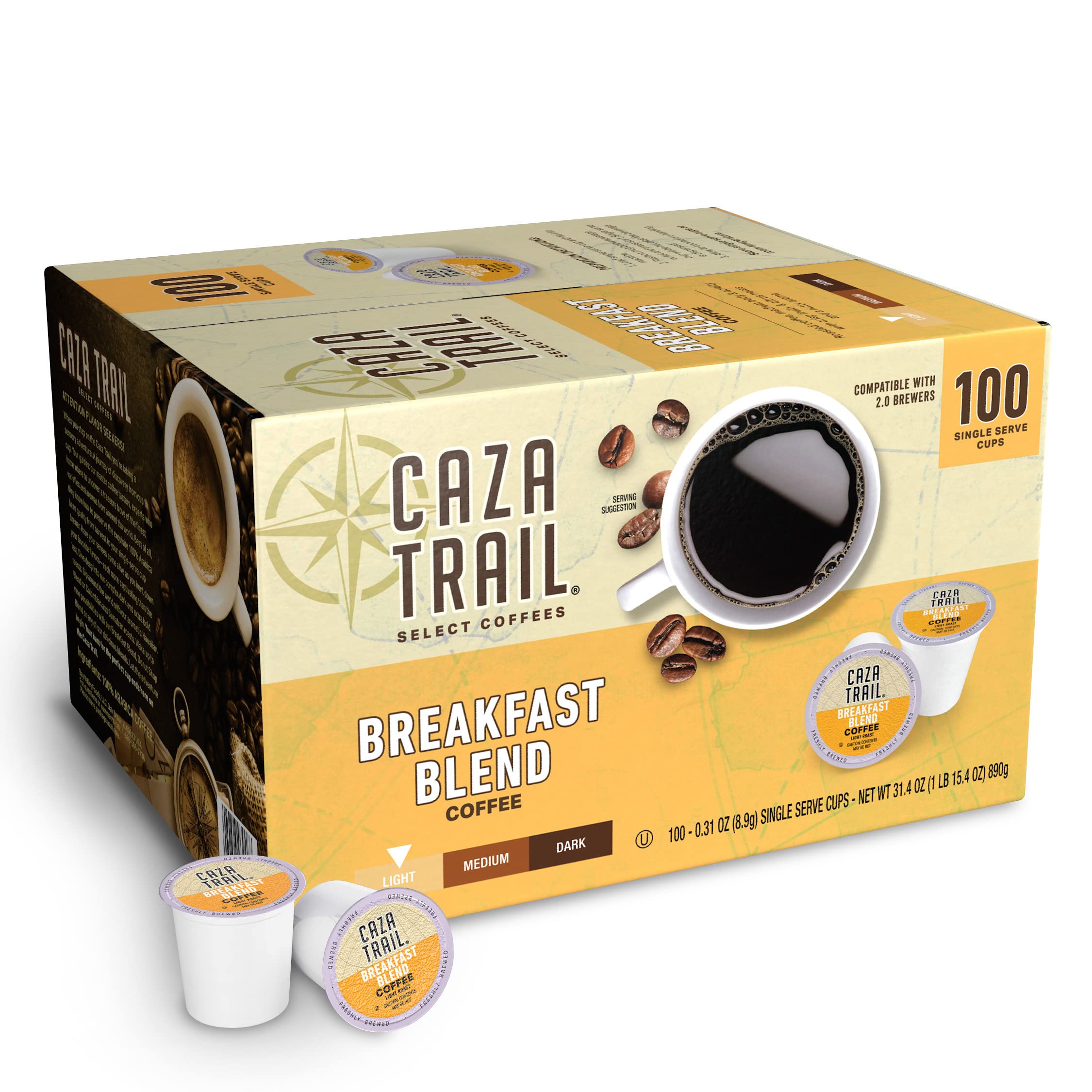 **Caza Trail Coffee Pods - Breakfast Blend Single Serve Coffee Capsules, 100 Count (Packaging May Vary) - Perfect for Keurig Machines, Office & Home Brewing**