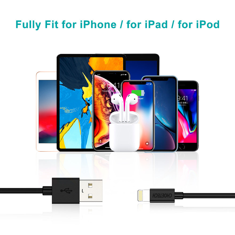 Choetech 1.8m MFi Certified Lightning to USB A Cable - Fast Charging & Sync for iPhone 14/13/12/11/X/8/7, iPad - Perfect for Home, Office & Travel Use