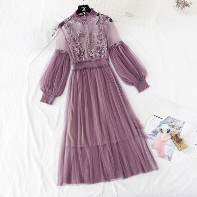 Elegant 3D Floral Lace Dress for Women - Spring Summer Mesh Skirt with Floral Embroidery | Perfect for Weddings, Parties, and Special Occasions