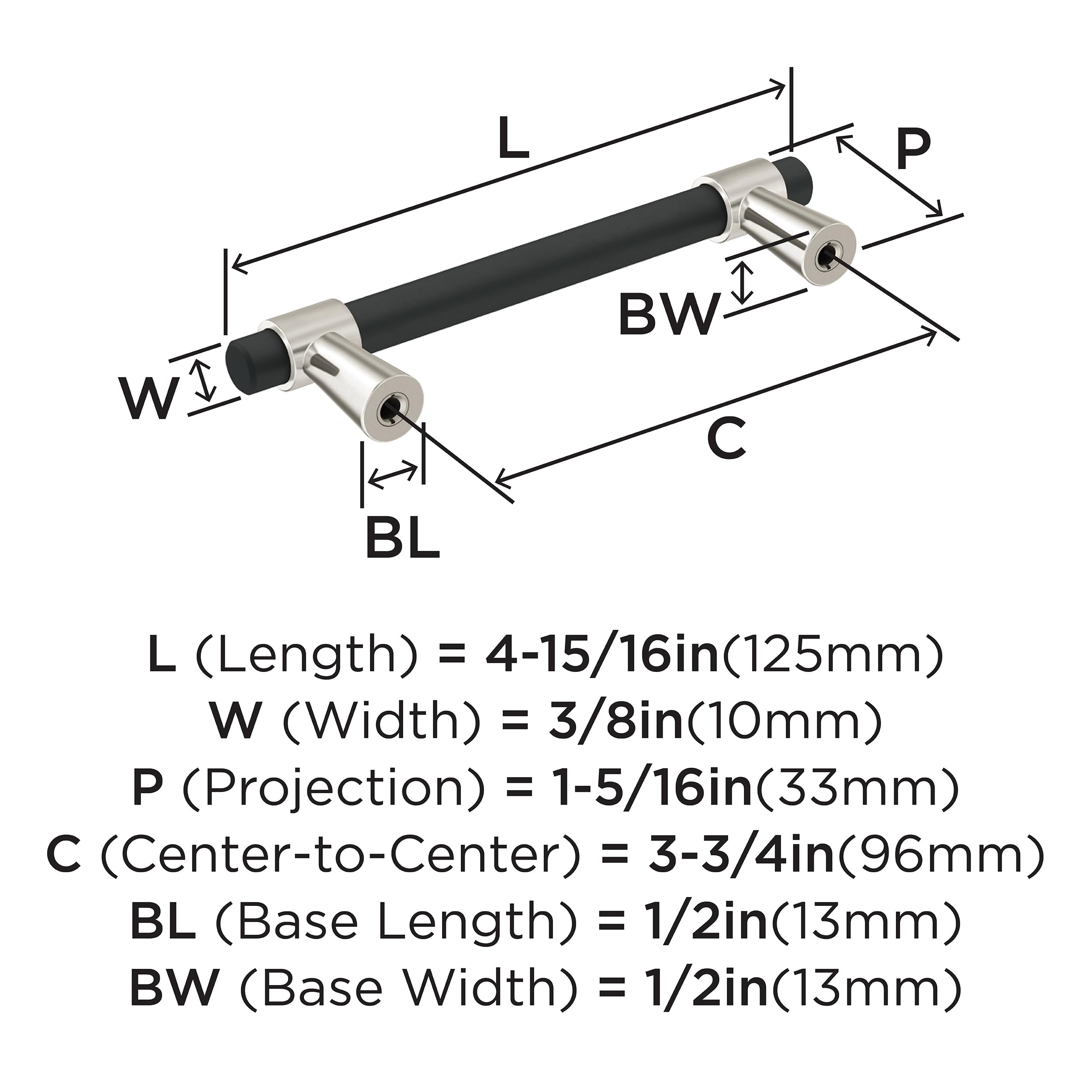 Amerock Mergence 3-3/4 inch (96mm) Center-to-Center Cabinet Pulls - Matte Black & Satin Nickel Drawer Handles (1 Pack) - Perfect for Kitchen Cabinets, Bathroom Vanities & Furniture Hardware Upgrade