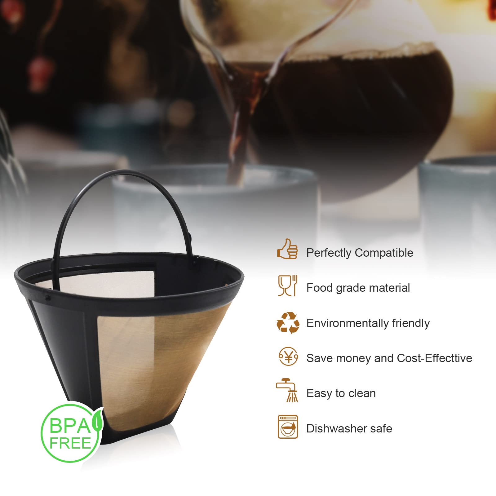 Reusable Coffee Filters for Ninja Dual Brew Coffee Maker - 2 Pack Permanent #4 Coffee Filter Replacement Compatible with Ninja & Cuisinart - Perfect for Home, Office & Camping Use