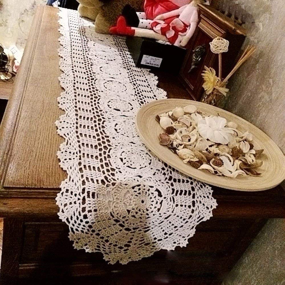 KEPSWET 100% Cotton Handmade Crochet Lace Oval Table Runner 12x48 Inch - Elegant Dining Table Decor for Weddings, Coffee Tables & Home Decoration