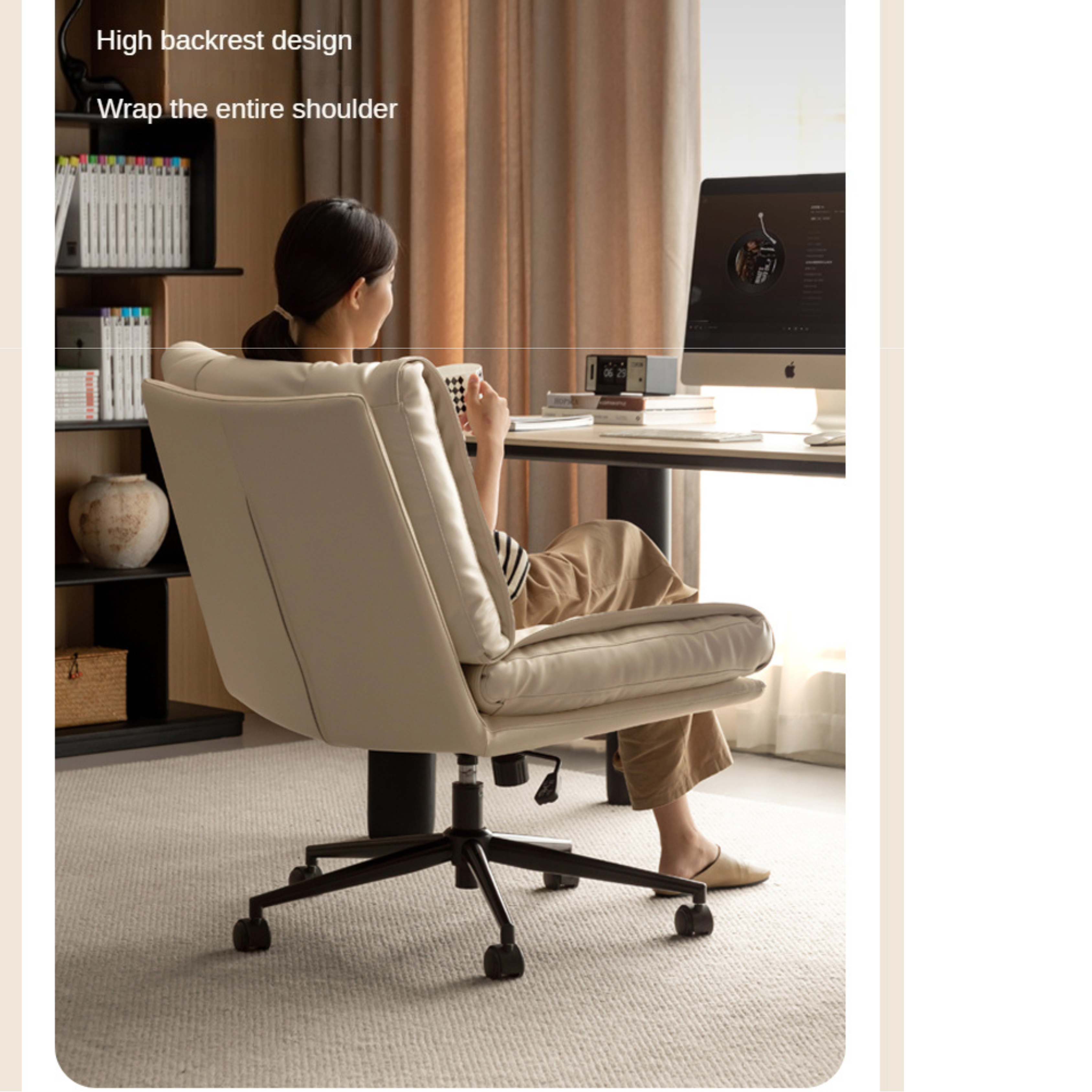 Organic Leather Soft Book Rotating Lift Chair Cream Style - Comfortable Recliner for Living Room, Bedroom & Office - Perfect for Reading, Relaxing & Napping
