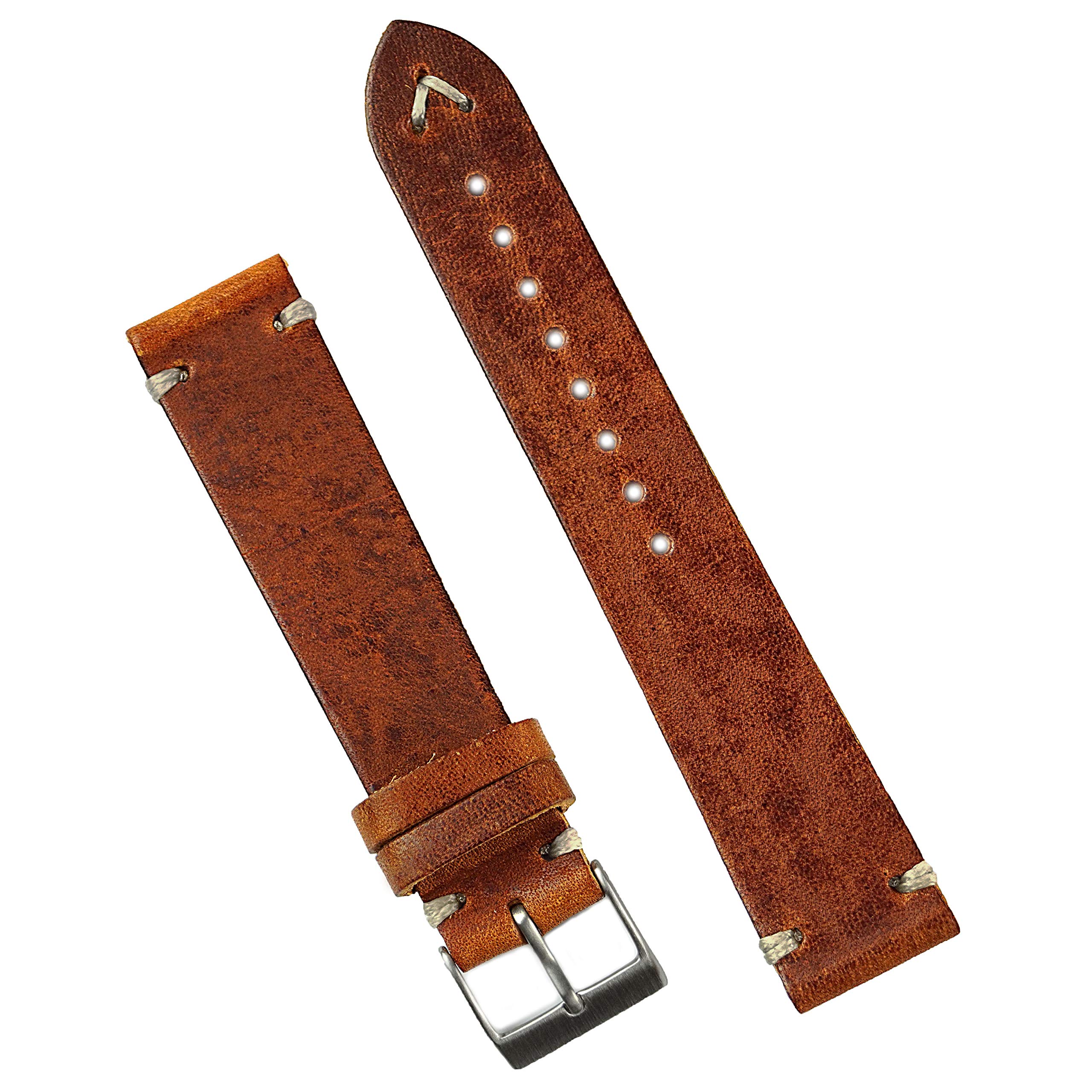 B & R Bands 19mm Cognac Classic Vintage Italian Leather Watch Band Strap - Small Length for Men & Women | Perfect for Rolex, Omega & Luxury Watches | Dress & Casual Style