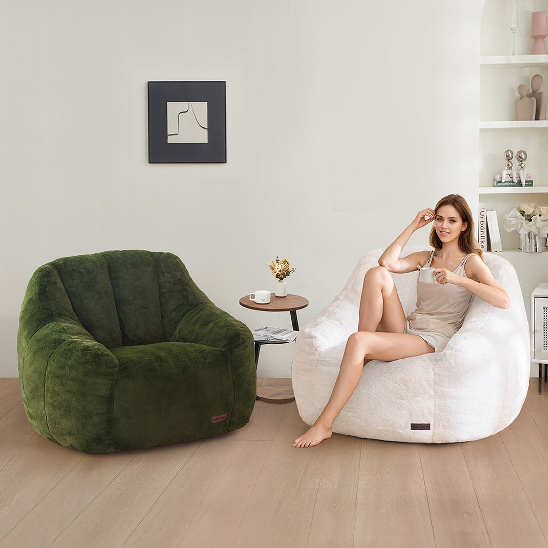 MAXYOYO Faux Fur Oversized Bean Bag Chair with High Backrest - Green Comfortable Lounge Chair for Living Room, Bedroom & Game Room Relaxation