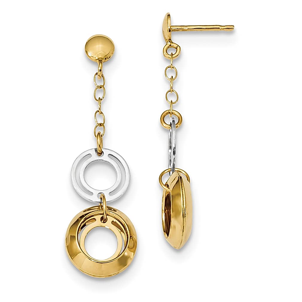 14K Two-Tone Yellow Gold Round Post Stud Drop Dangle Chandelier Earrings for Women | Elegant Fine Jewelry Gift for Her | Perfect for Weddings, Parties & Special Occasions
